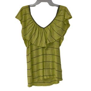 NWT  Splendid Women's Yellow Frilled Tank Top With Black Stripe Size S $75 K340